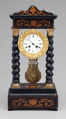 Appraisal: Empire portico clock enameled face with bronze dore border with