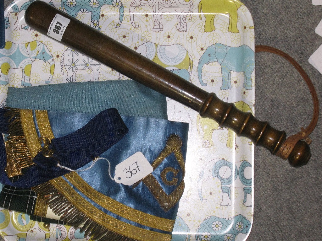 Appraisal: Lot comprising truncheon a Masonic apron etc