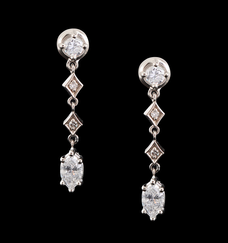 Appraisal: K WHITE GOLD DIAMOND DANGLE EARRINGS Each with diamonds totaling