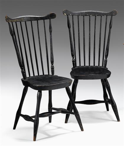 Appraisal: Pair of black-painted fan-back Windsor side chairs rhode island late