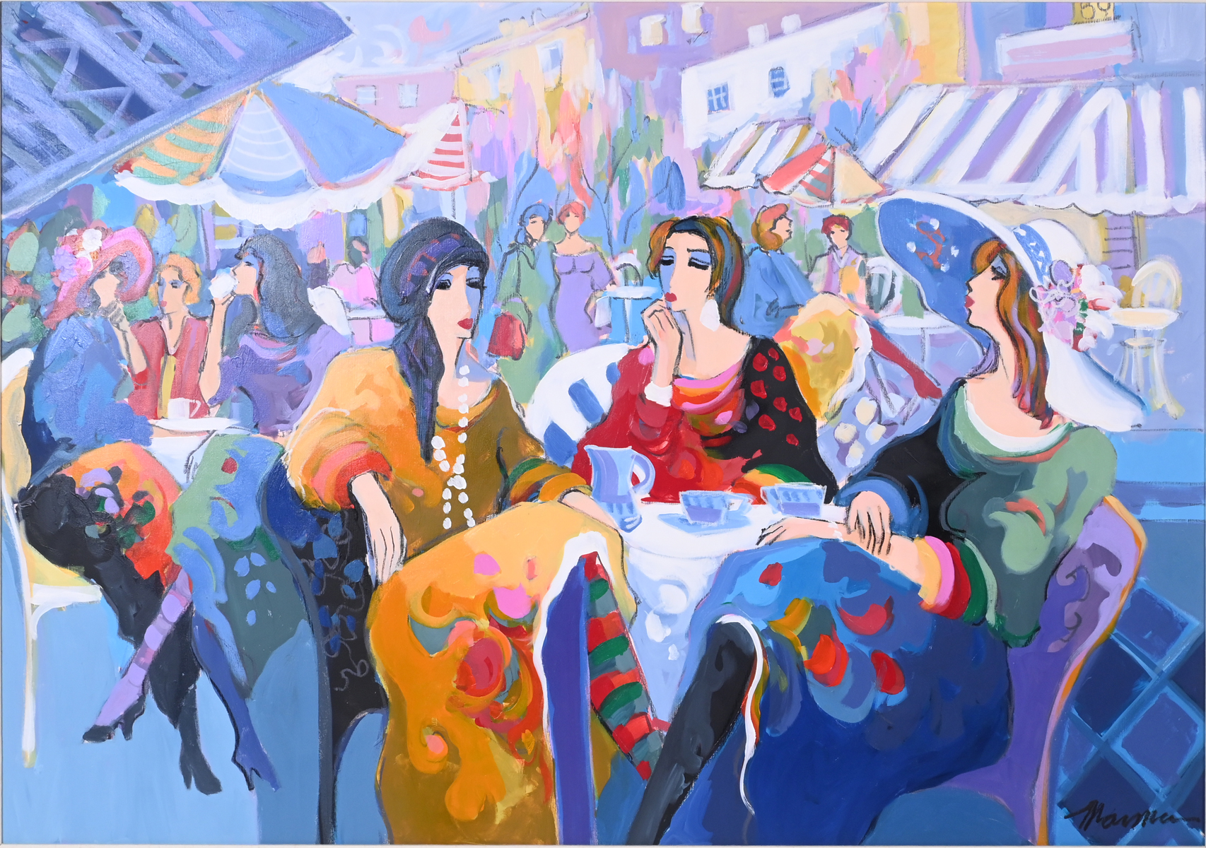 Appraisal: MAIMON Isaac Israeli b Ladies in Outdoor Caf Acrylic Canvas