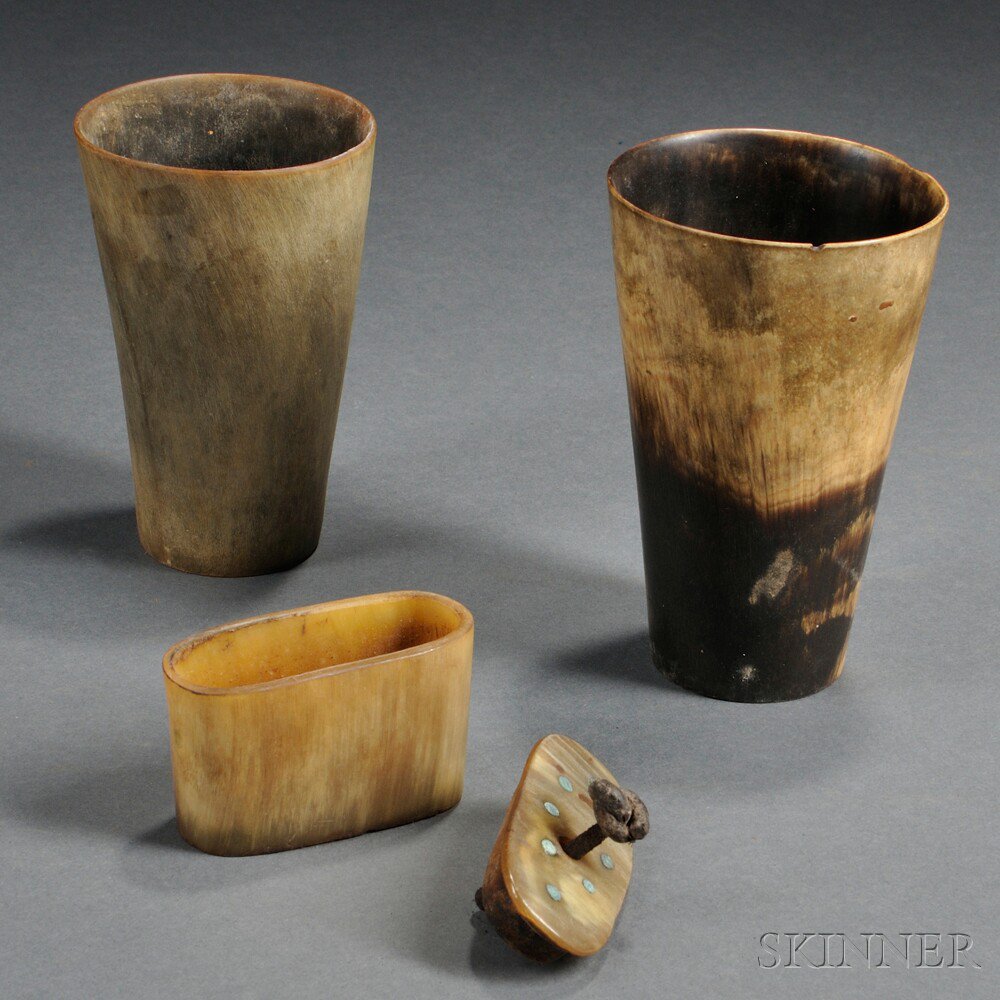 Appraisal: Two Horn Cups and a Small Horn Box c th