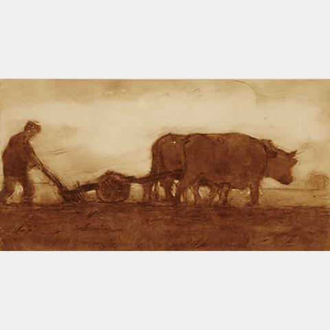 Appraisal: CLARENCE ALPHONSE GAGNON R C A OXEN PLOUGHING etching and