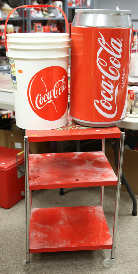 Appraisal: Three Coca-Cola items including Coca-Cola waste basket cooler and a