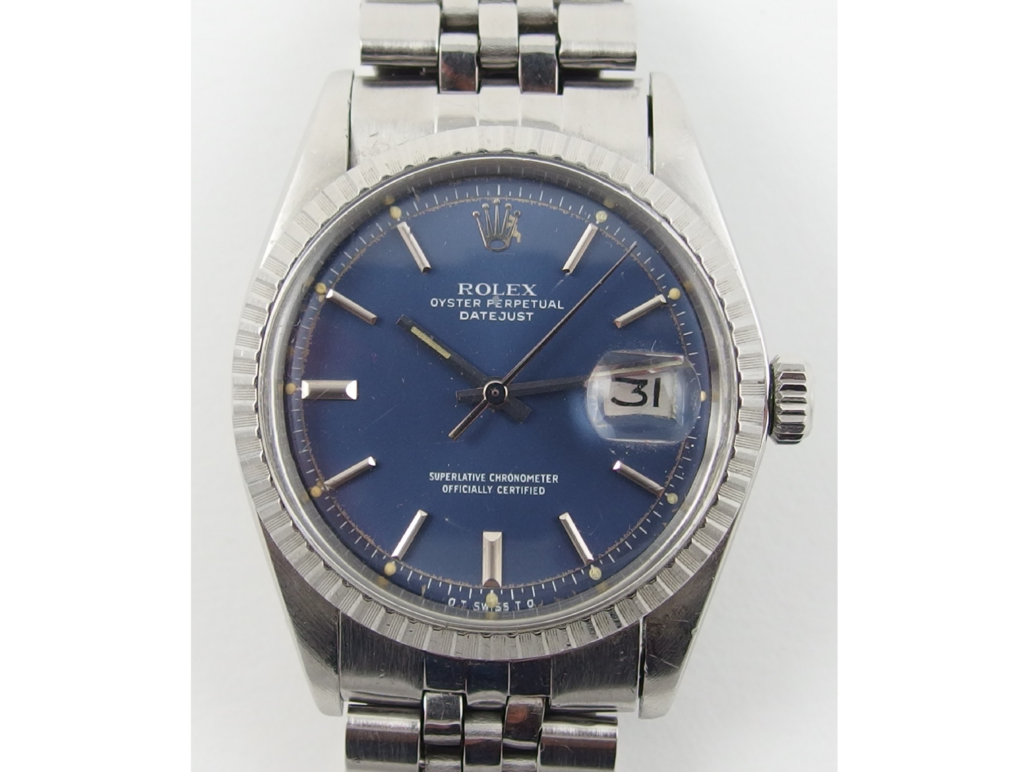 Appraisal: A stainless steel gents watchthe metallic blue dial marked Rolex