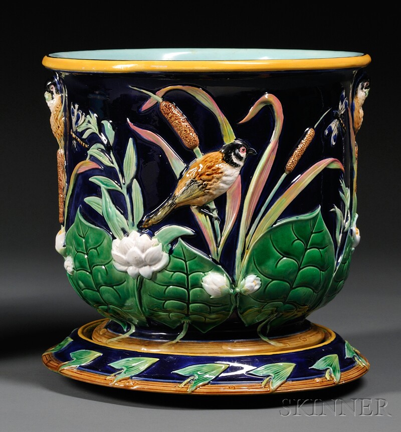 Appraisal: George Jones Majolica Jardiniere and Undertray England c - the