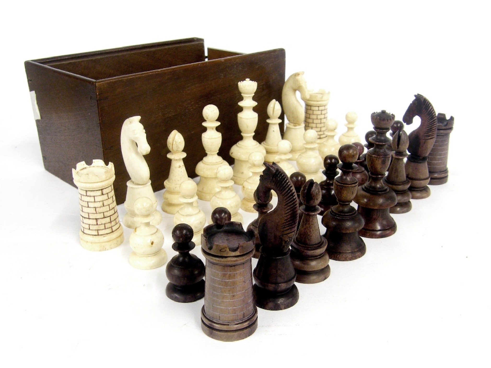 Appraisal: Early th century bone and stained bone chess set height