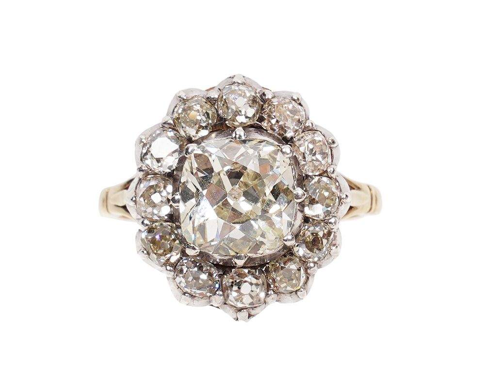 Appraisal: Antique Victorian Diamond Halo Ring Antique Victorian cushion cut diamond