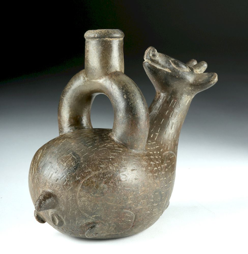 Appraisal: Chavin Pottery Stirrup Vessel - Deer Form Originally Listed At