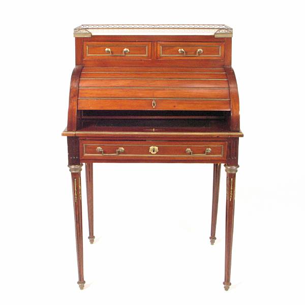 Appraisal: A Louis XVI style mahogany cylinder bureau th century height