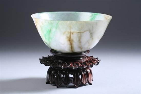 Appraisal: CHINESE APPLE GREEN WHITE AND CELADON JADE BOWL Qing Dynasty