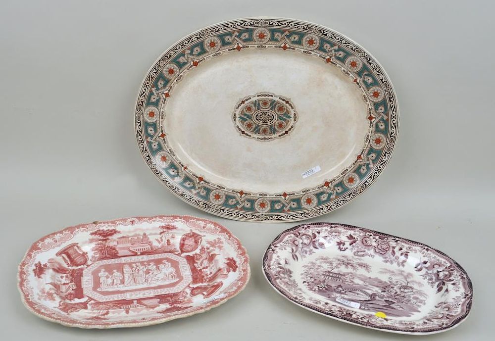 Appraisal: Group Three English Polychrome Porcelain Platters comprising Tonquin by Clarice