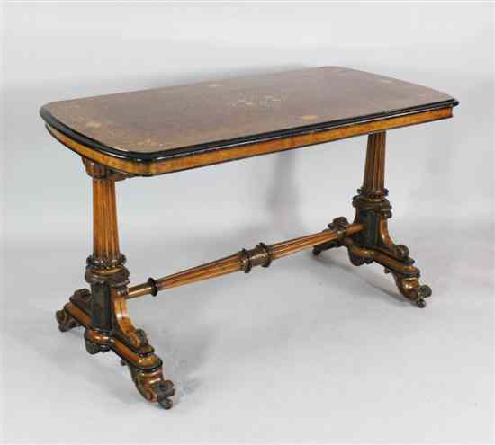 Appraisal: A Victorian inlaid burr walnut centre table the fluted columns