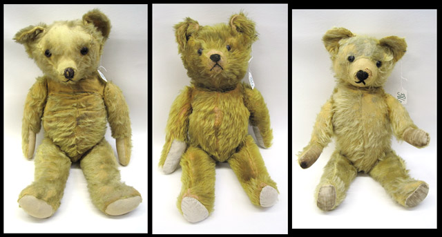 Appraisal: THREE GOLDEN BROWN MOHAIR TEDDY BEARS all fully jointed with