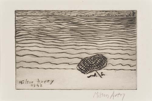 Appraisal: MILTON AVERY Umbrella by the Seat By the Sea Drypoint