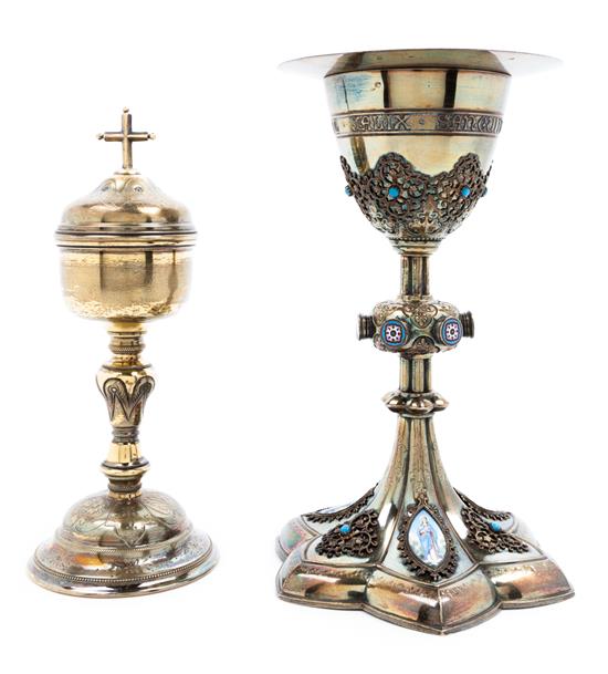 Appraisal: Sale Lot A French Enamel and Silver-Gilt Chalice and Paten