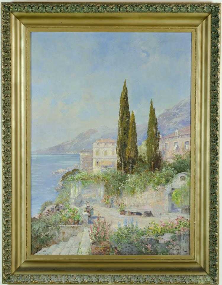 Appraisal: PIETRO TORETTI OIL ON CANVAS Italy - Mediterranean landscape with