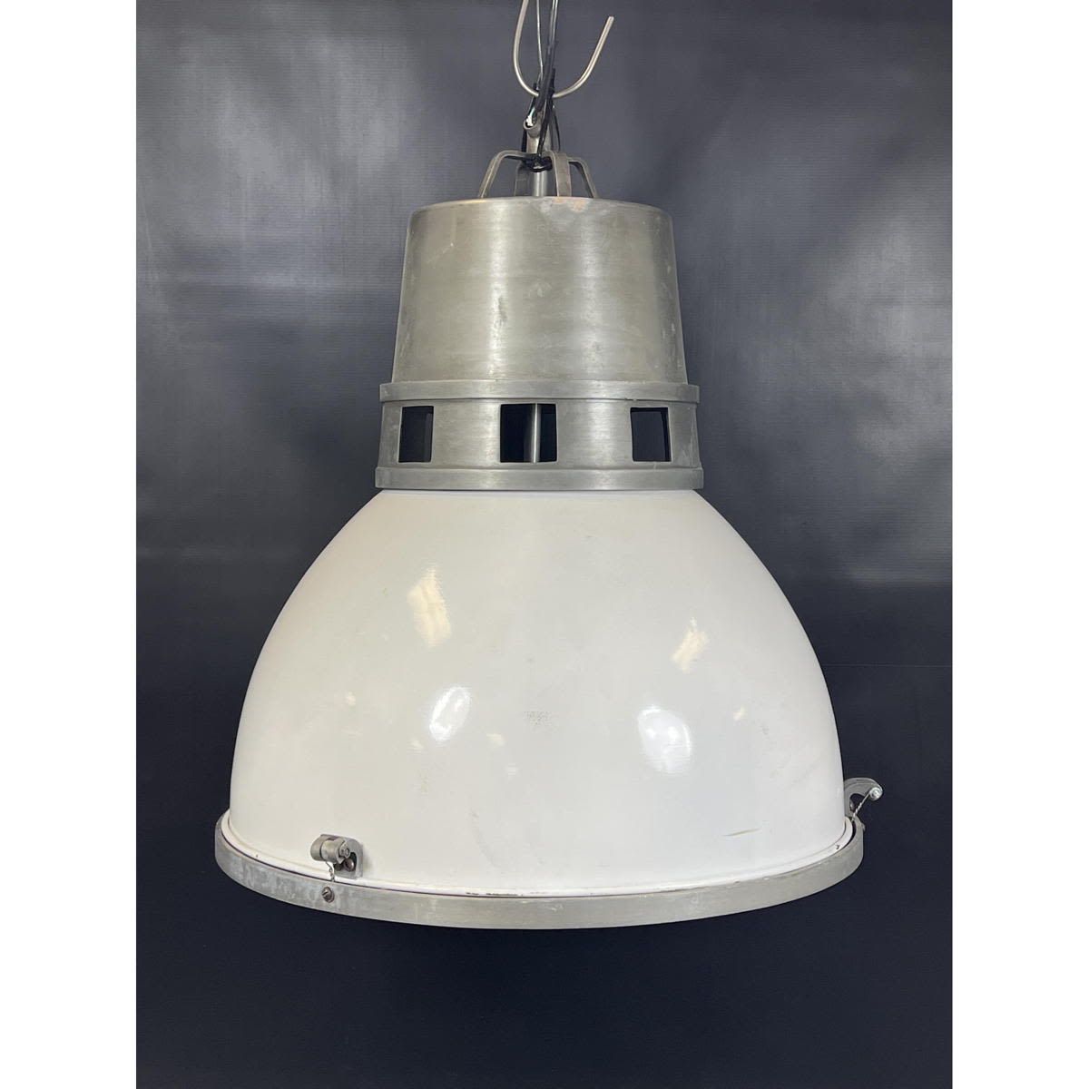 Appraisal: Industrial Enameled Metal Stainless Hanging Light White Shade Dimensions H