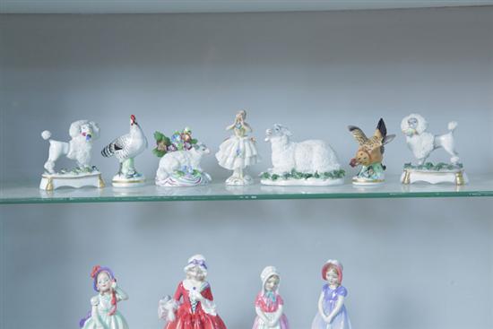 Appraisal: SEVEN PORCELAIN FIGURES Six German Chelsea figures each with anchor