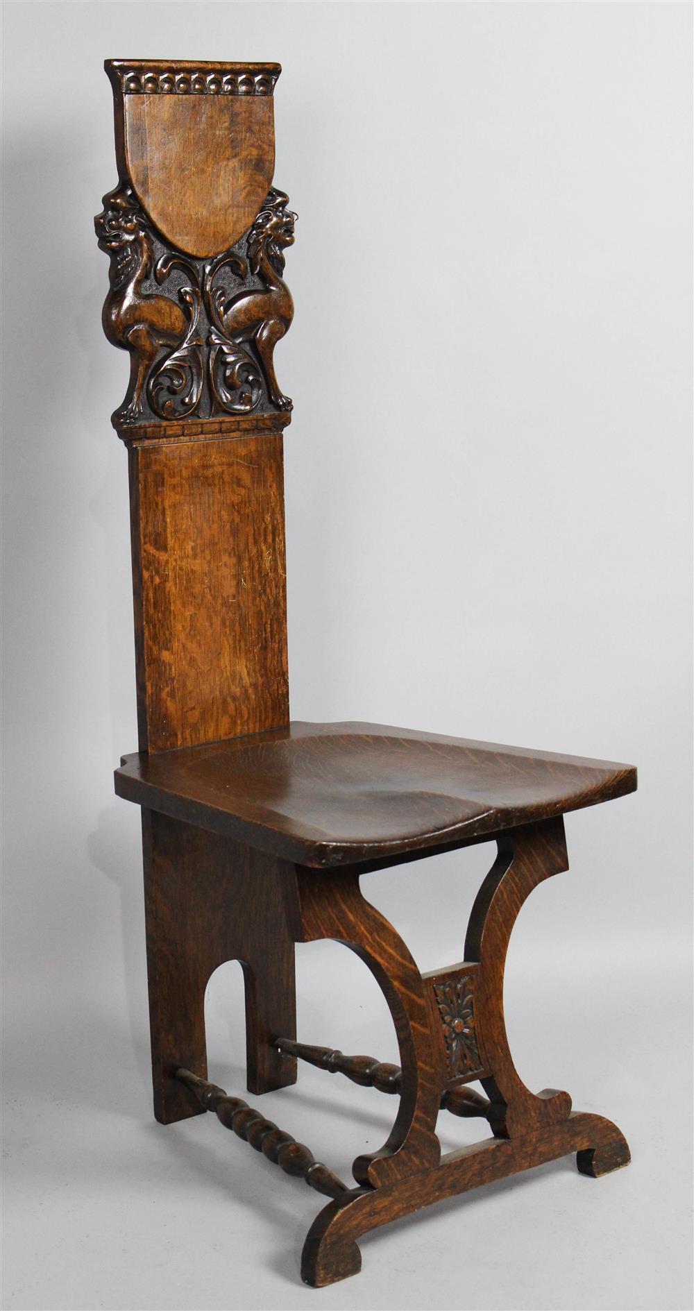 Appraisal: RENAISSANCE REVIVAL CARVED OAK HALL CHAIR the back with stylized