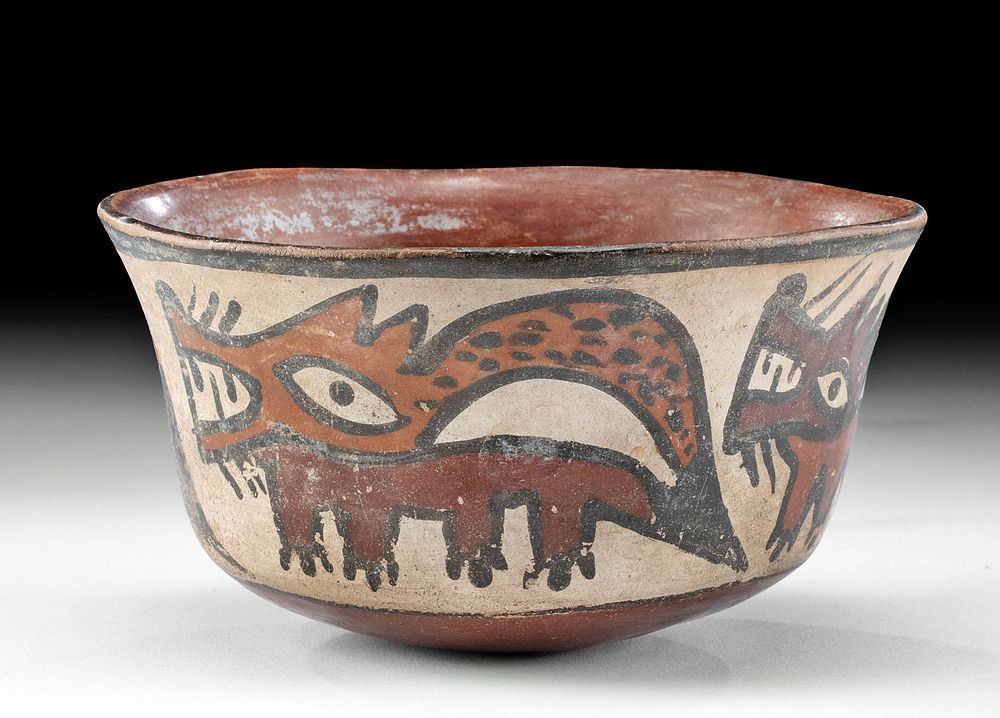 Appraisal: Nazca Polychrome Bowl w Colorful Foxes Pre-Columbian Peru Nazca ca