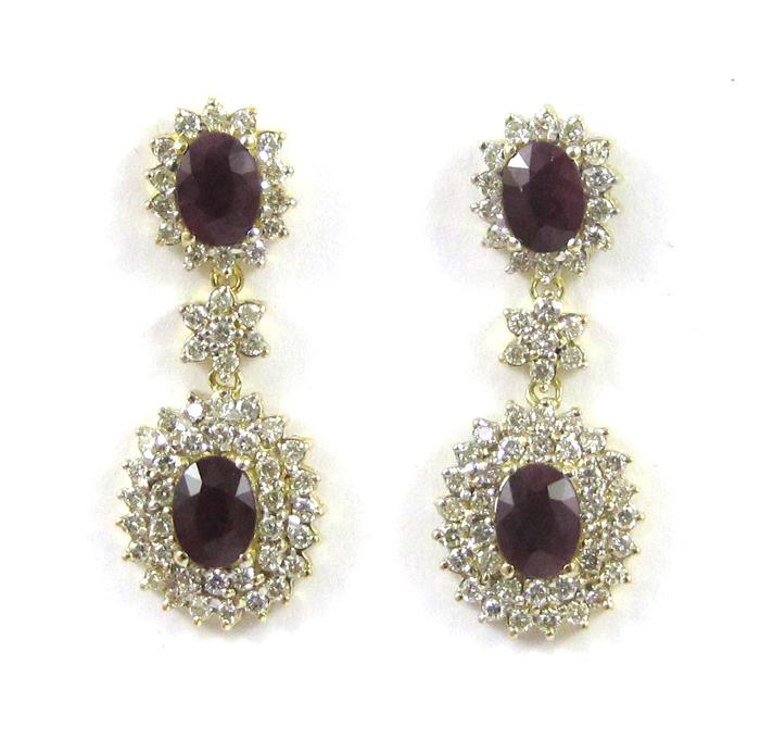 Appraisal: PAIR OF RUBY AND DIAMOND EARRINGS each k gold set