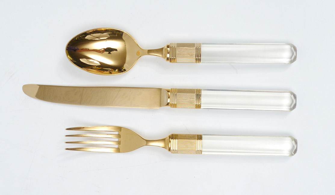 Appraisal: LASKO MIKASA GOLD LUCITE FLATWARE SERVICE FOR Approx pieces by