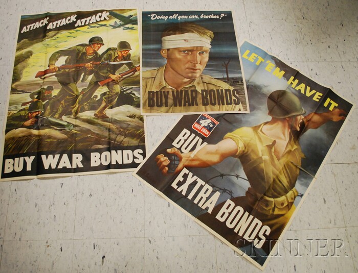 Appraisal: Three WWII Bond Posters Ferdinand Walker Attack Attack Attack Bernard