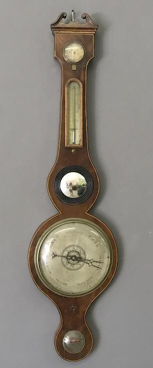 Appraisal: Banjo Form Mahogany Barometer Banjo form mahogany barometer signed F