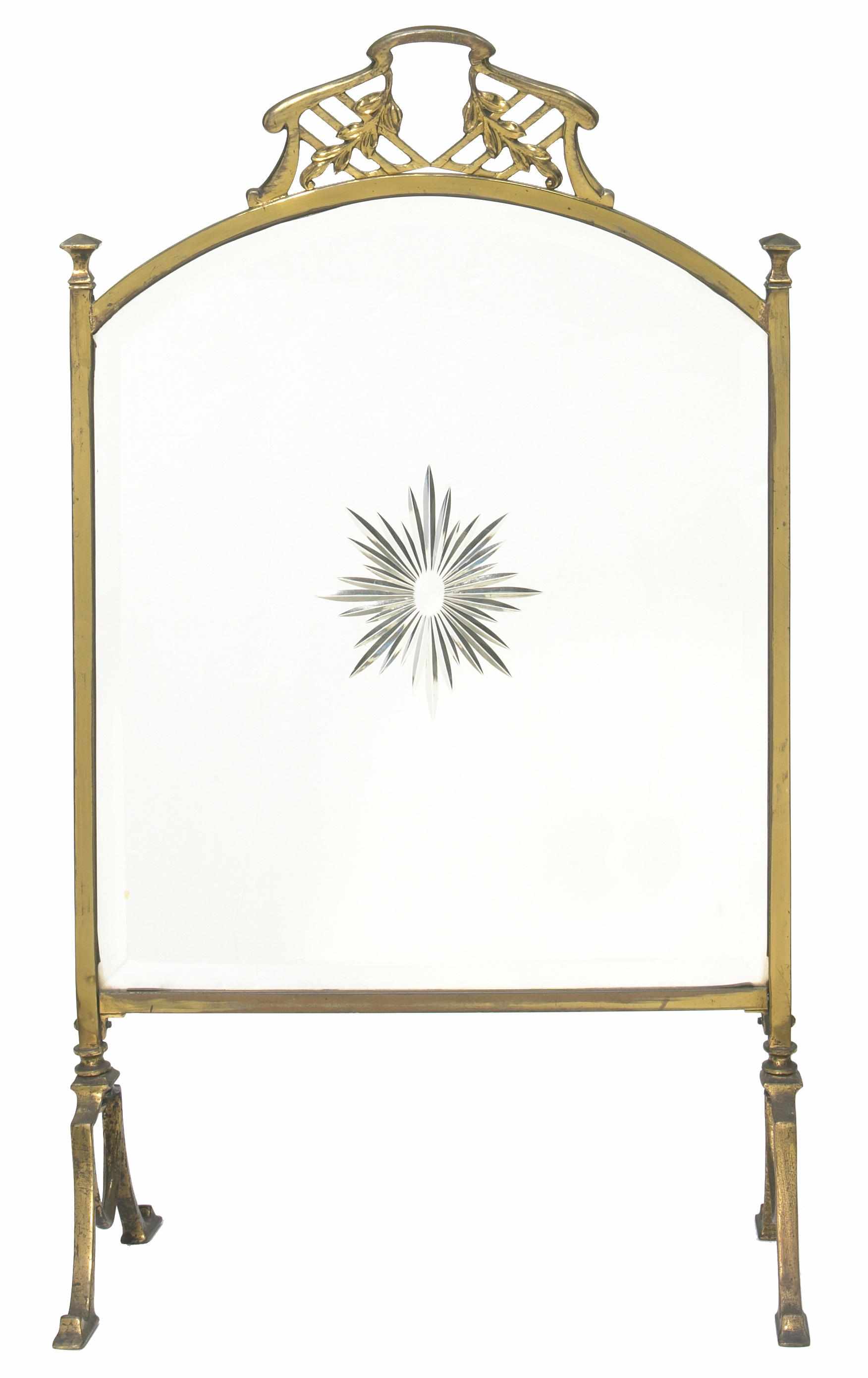 Appraisal: A French bronze firescreen with mirrored panel late th centuryheight