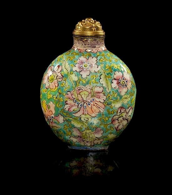 Appraisal: An Enamel on Copper Snuff Bottle Height inches An Enamel