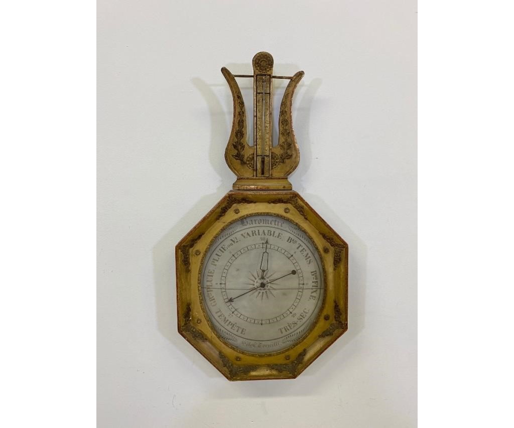 Appraisal: French gilt barometer of lyre and octagonal form th c