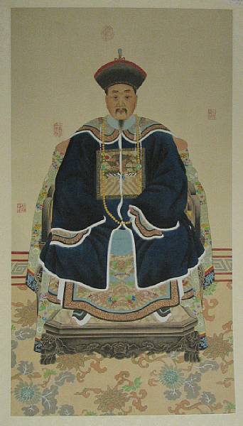 Appraisal: A pair of Qing style ancestral portraits th Century Color