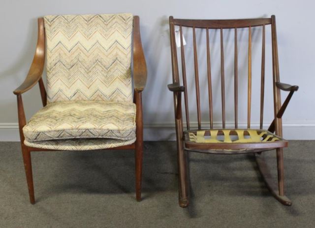 Appraisal: Midcentury Chair Lot Includes a rocking chair w x d