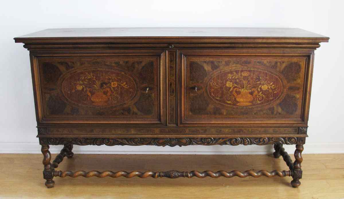 Appraisal: ITALIAN MARQUETRY INLAID CREDENZA doors with floral marquetry inlay and