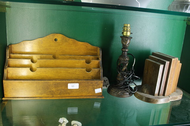 Appraisal: AN OAK STATIONERY RACK two lamps and a pair of