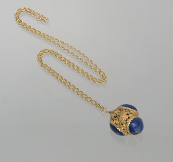 Appraisal: An k Gold and Lapis Watch Fob on Chain Tested