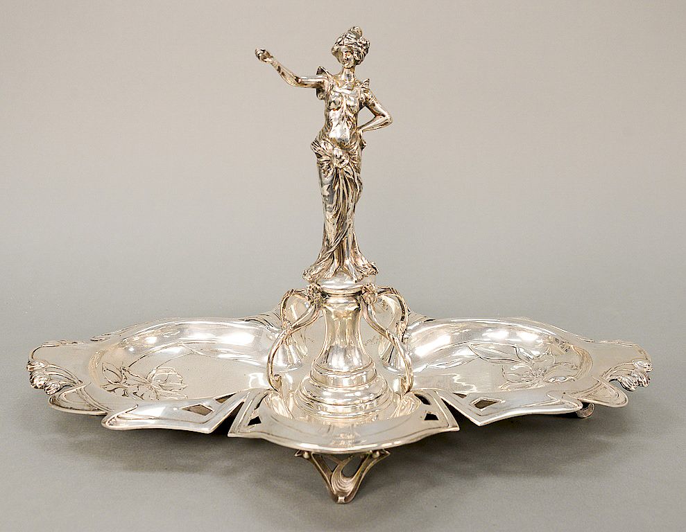 Appraisal: Continental silver epergne with central figure of a woman with