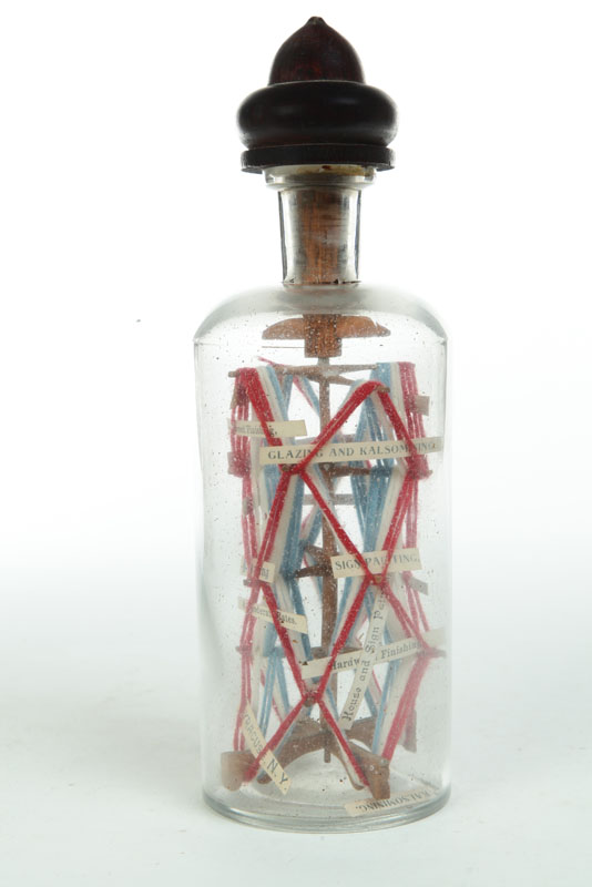 Appraisal: BOTTLE WHIMSEY American late th century glass wood yarn and