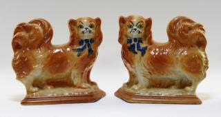 Appraisal: PR C Staffordshire Pottery Mantel Pekingese Dogs ENGLAND TH CENTURY