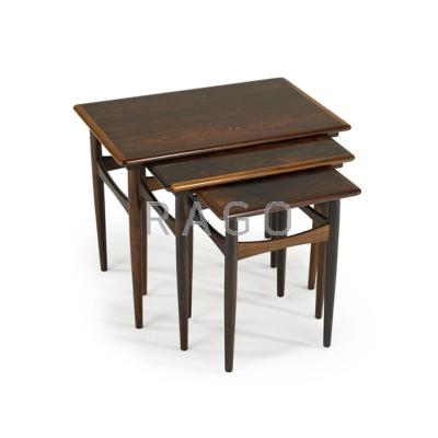 Appraisal: DANISH Set of three rosewood nesting tables s Branded illegible