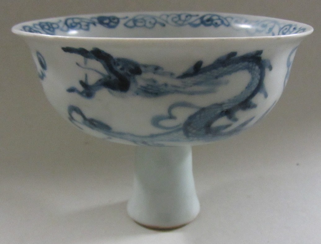 Appraisal: A Chinese blue and white stem cup in Yuan style