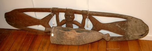 Appraisal: PNG CARVING AND WOODEN DRUM CASE