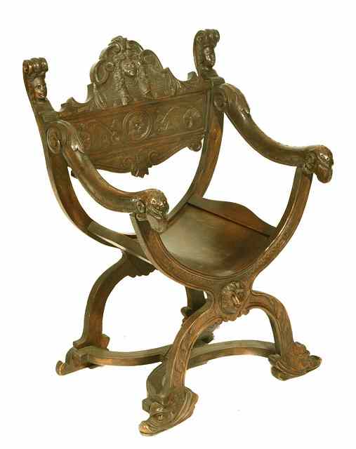 Appraisal: A LATE TH CENTURY ITALIANATE WALNUT HALL CHAIR with rams