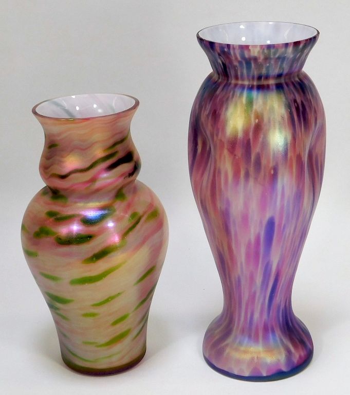 Appraisal: Purple and Pink Bohemian Art Glass Vases Bohemia th Century