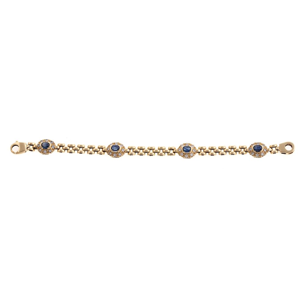 Appraisal: A Ladies K Sapphire Diamond Link Bracelet K yellow gold