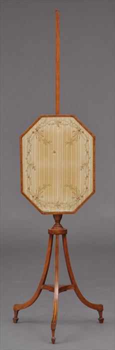 Appraisal: GEORGE III INLAID SATINWOOD POLE SCREEN The adjustable silk-embroidered screen