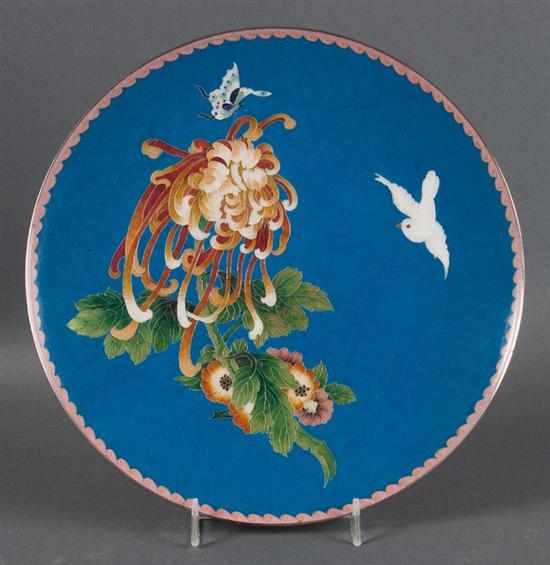 Appraisal: Japanese cloisonne enamel cabinet plate th century peony bird and