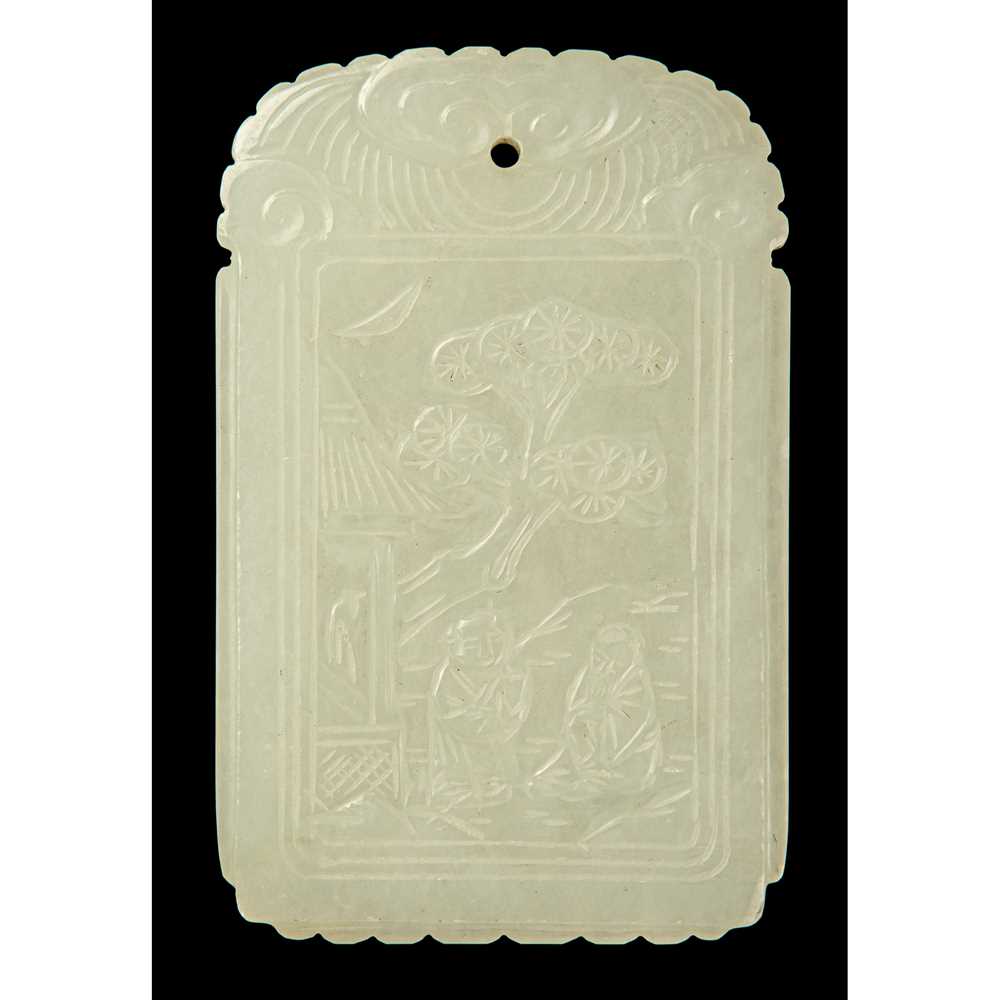 Appraisal: WHITE JADE RECTANGULAR PLAQUE QING DYNASTY TH CENTURY carved to