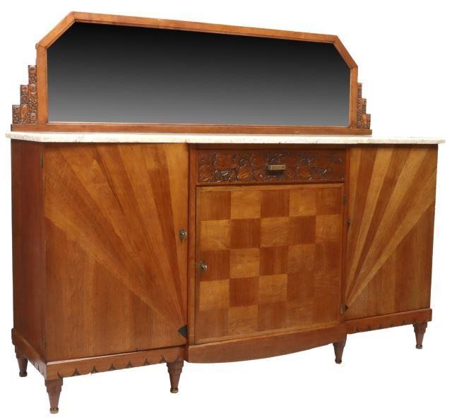 Appraisal: French Art Deco walnut sideboard c s backsplash with beveled